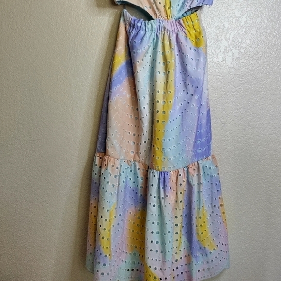 ML Monique Lhuillier Poplin Eyelet Cutout Midi Dress Sz 2 - Picture 5 of 12